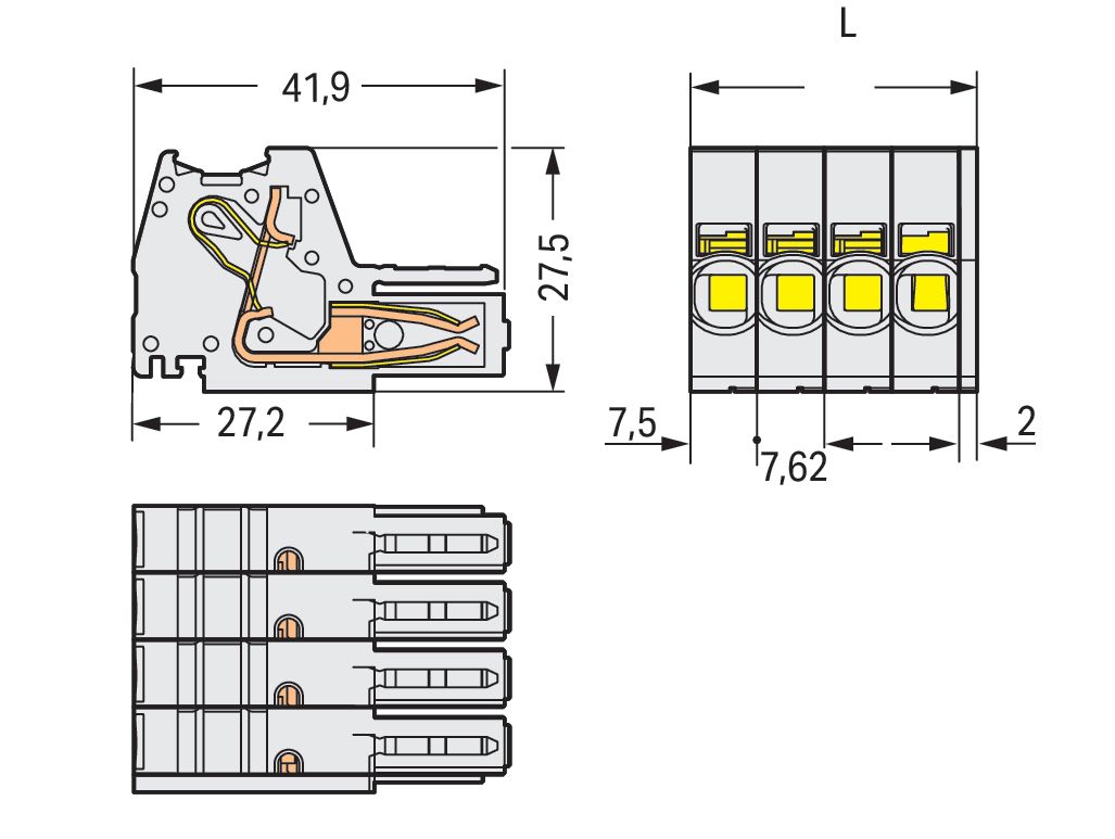 Verbindungsklemme 4p lgr Serie 831 41A 0,5-10qmm Thermopl 7,62mm Federzugans