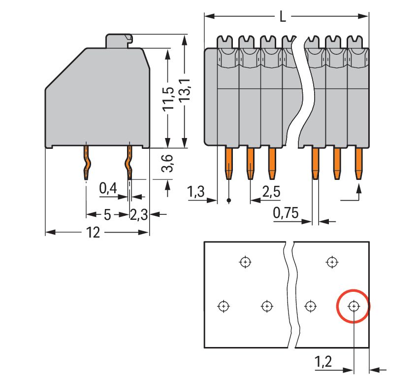 Printklemme 3f 1re or Serie 250 RM=2,5 Steckklemmanschluss/Lötanschluss