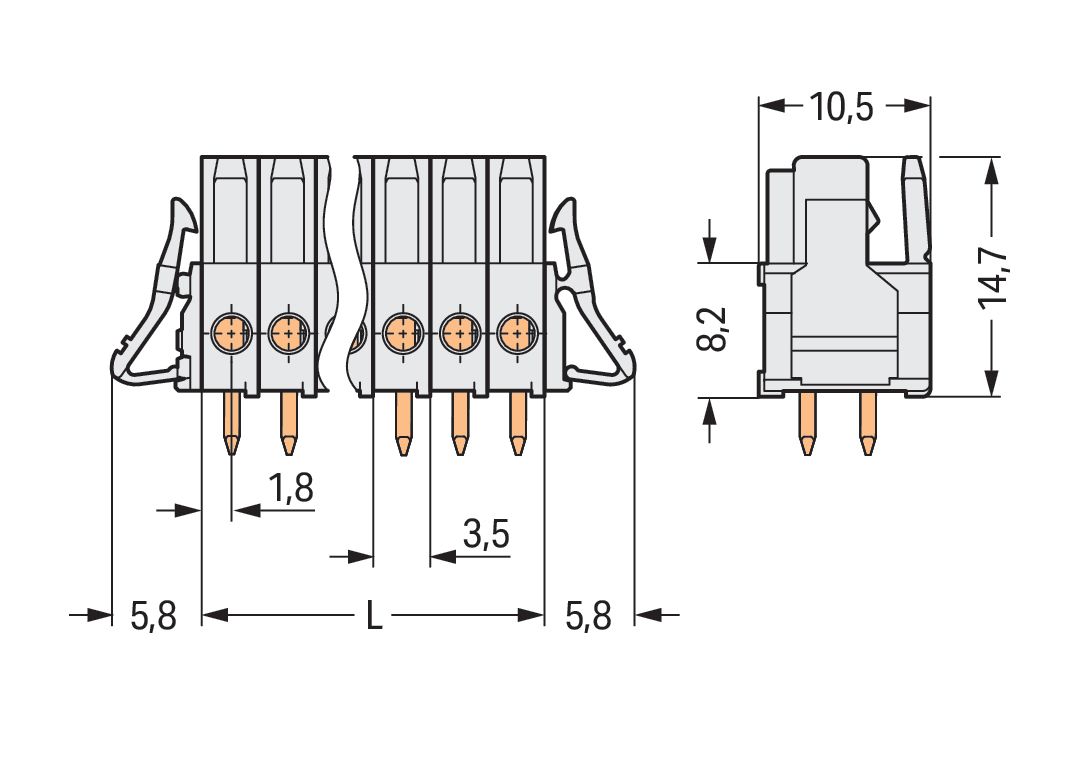 Platinenstecker Stift 2p Serie 734 lgr 1re 3,5mm Zinn Löt frei