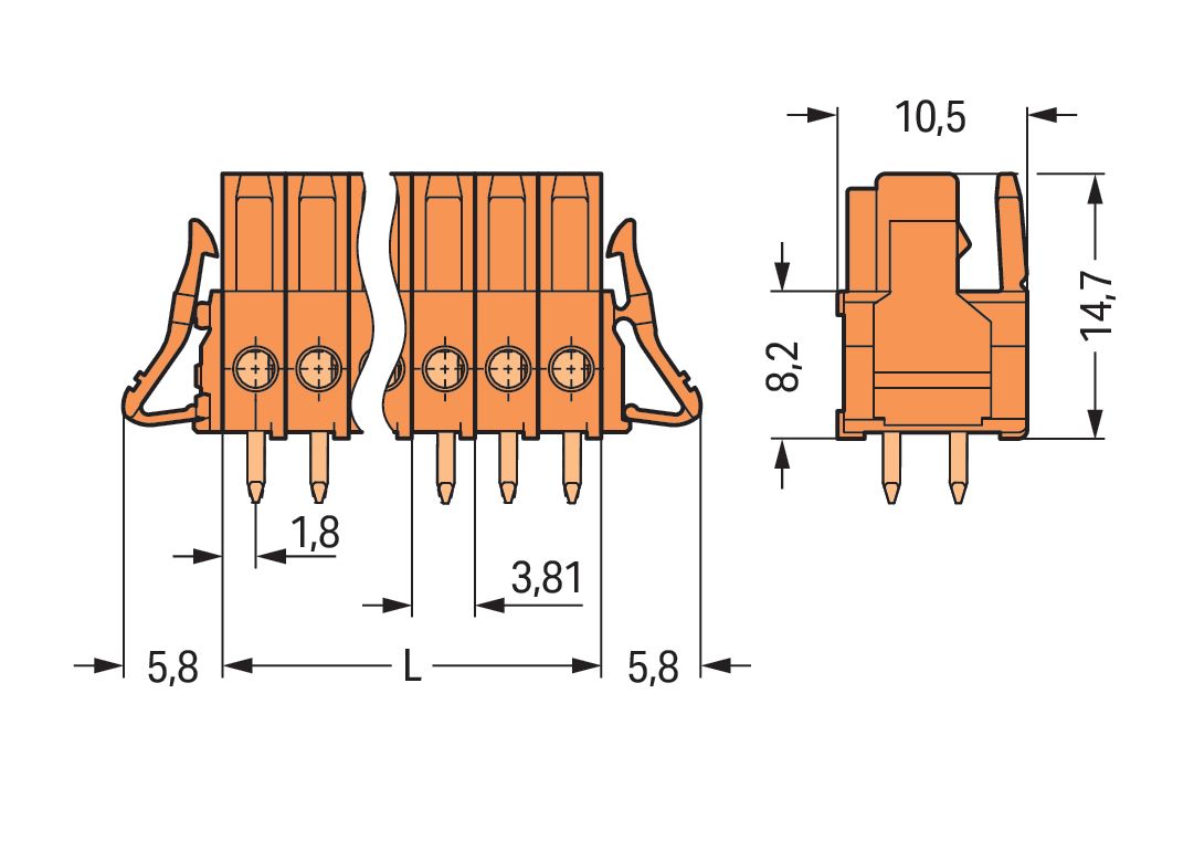 Platinenstecker Stift 4p Serie 734 or 1re 3,81mm Zinn Löt frei