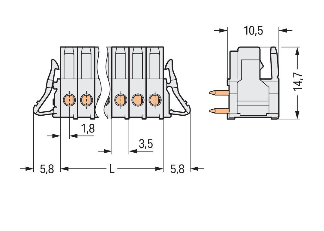 Platinenstecker Stift 7p Serie 734 lgr 1re 3,5mm Zinn Löt frei