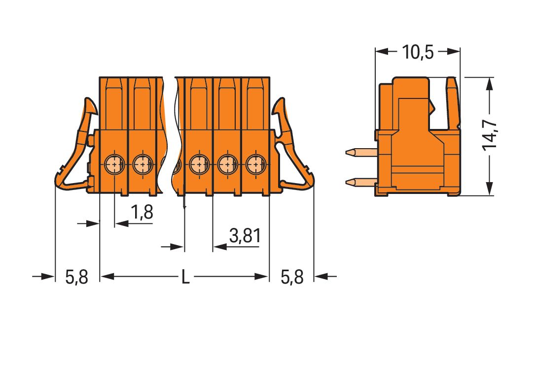 Platinenstecker Stift 16p Serie 734 or 1re 3,81mm Zinn Löt frei