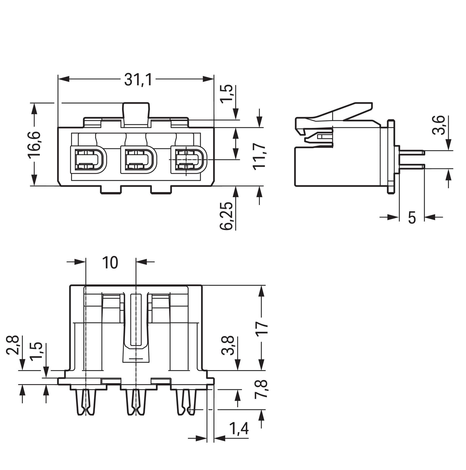 Gerätestecker 3p ger Serie 770 250V 25A Einb/steck Federzugans 4qmm hfr
