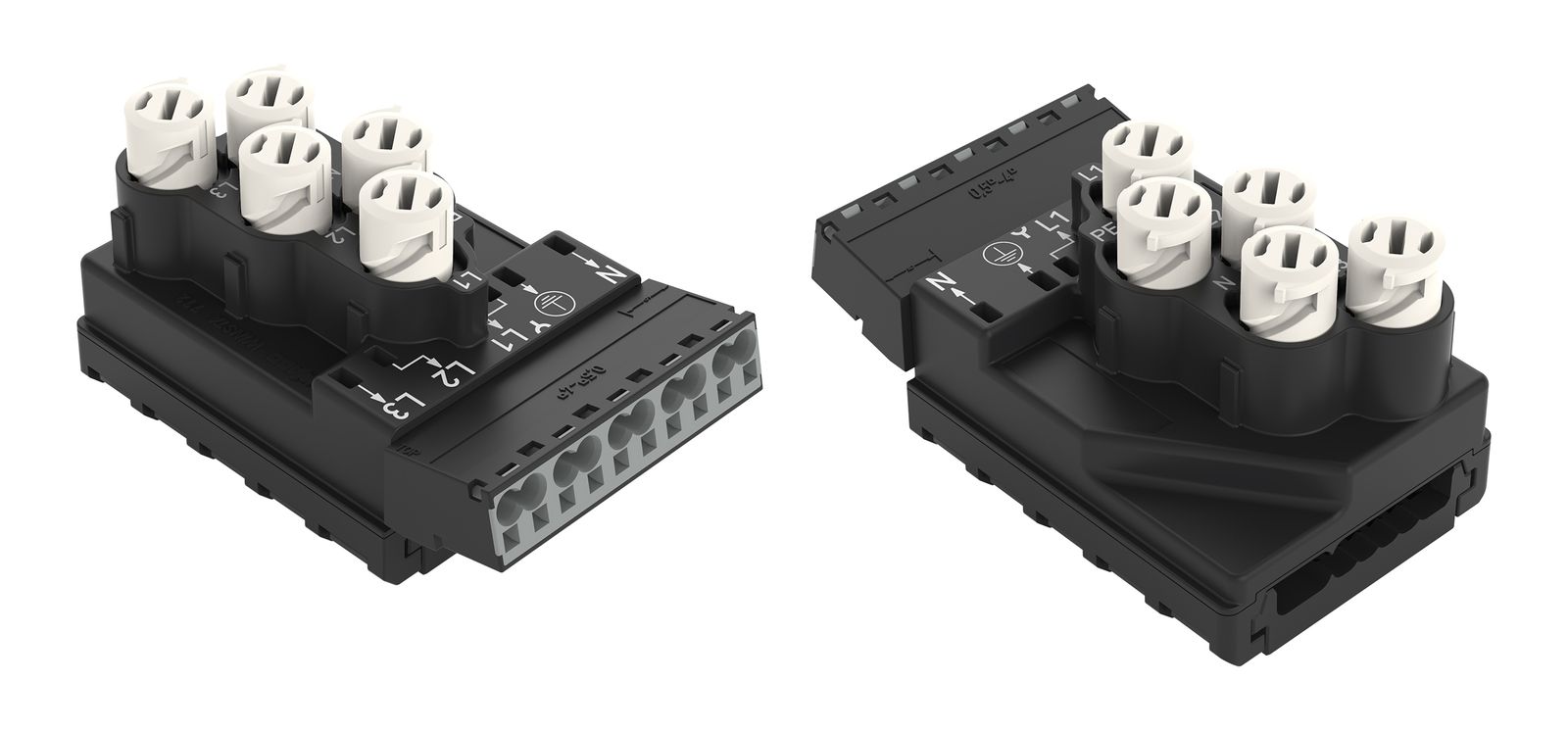 Flachleitungsadapter Serie 772 5p 4qmm 400V 25A sw Einspeisung Federzugans hfr