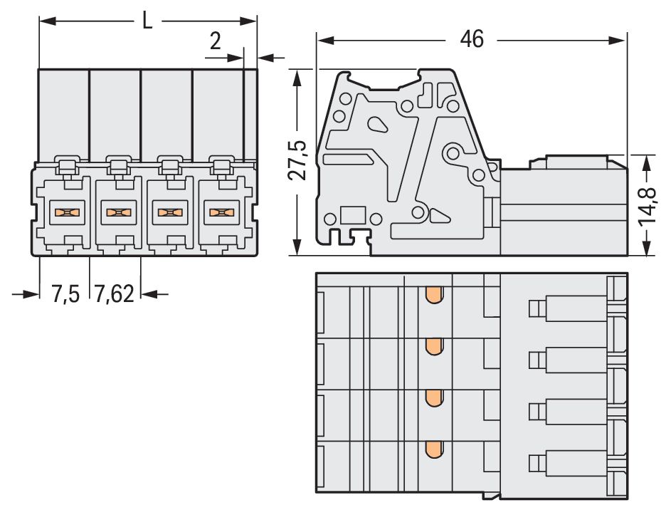Verbindungsklemme 8p lgr Serie 831 41A 0,5-10qmm Thermopl 7,62mm Federzugans
