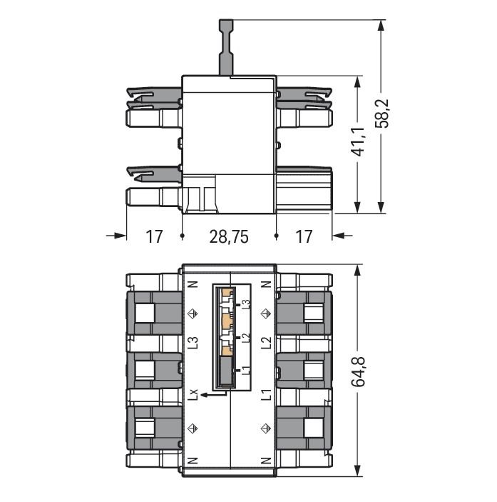 Drehstromverteiler PA Serie 770 5Eing 5p Polyamid (PA) 17Ausg 400V 25A IP20 hfr