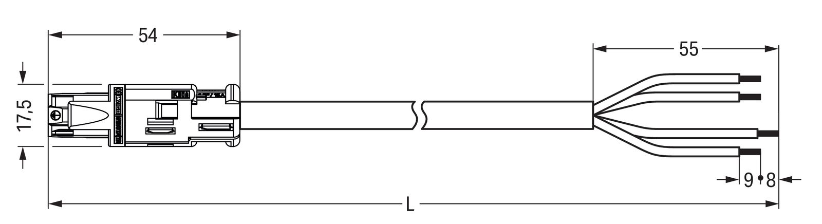 Systemverbindung 4p Serie 774 H05VV-F sw 1,5qmm 4x1,5qmm L6000mm Buchse fr.Ende