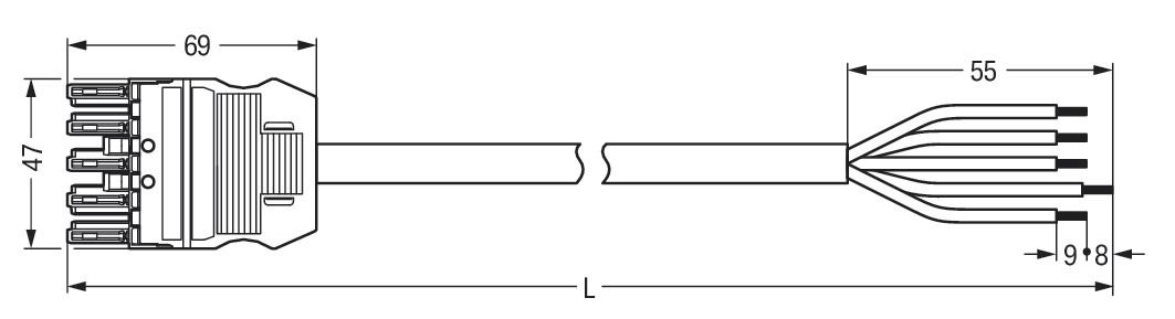 Systemverbindung 5p Serie 771 H05Z1Z1-F 5x2,5qmm L6000mm sw Buchse fr.Ende hfr