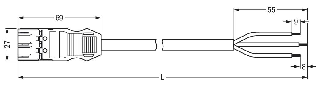 Systemverbindung 3p Serie 771 H05VV-F sw 1,5qmm 3x1,5qmm L7000mm Stecker fr.Ende