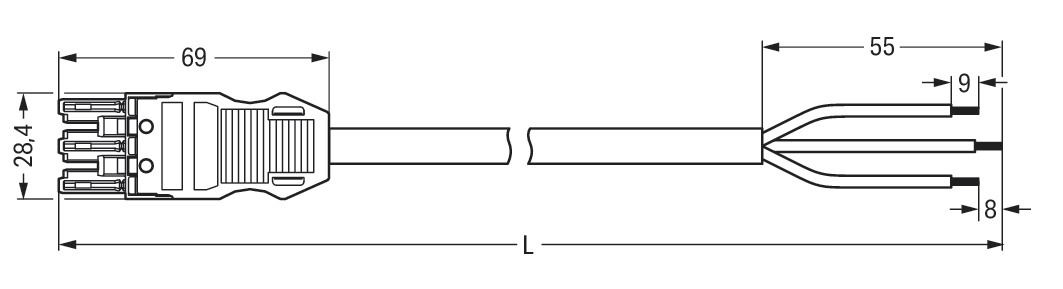 Systemverbindung 3p Serie 771 H05VV-F sw 2,5qmm 3x2,5qmm L7000mm Buchse fr.Ende