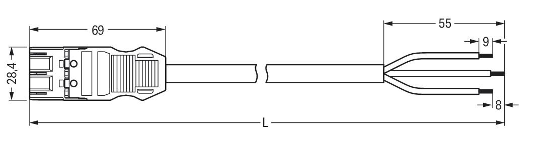 Systemverbindung 3p Serie 771 H05Z1Z1-F 3x2,5qmm L7000mm sw Stecker fr.Ende hfr
