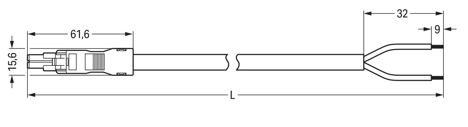 Systemverbindung 2p Serie 891 H05VV-F ws 1,5qmm 2x1,5qmm L8000mm Buchse fr.Ende