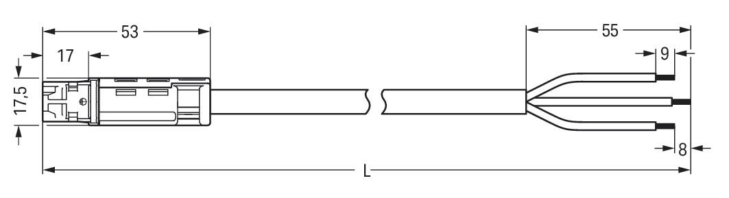 Systemverbindung 3p H05VV-F 1,5qmm ws L8000mm 3x1,5qmm Stecker fr.Ende 16A
