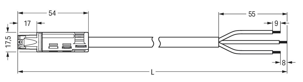 Systemverbindung 3p Serie 774 H05VV-F ws 2,5qmm 3x2,5qmm L8000mm Buchse fr.Ende