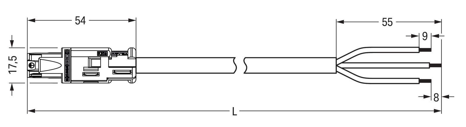 Systemverbindung 3p Serie 774 H05VV-F ws 2,5qmm 3x2,5qmm L8000mm Buchse fr.Ende