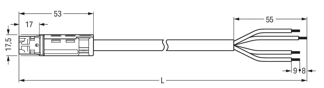 Systemverbindung 4p Serie 774 H05VV-F sw 1,5qmm 4x1,5qmm L8000mm Stecker fr.Ende