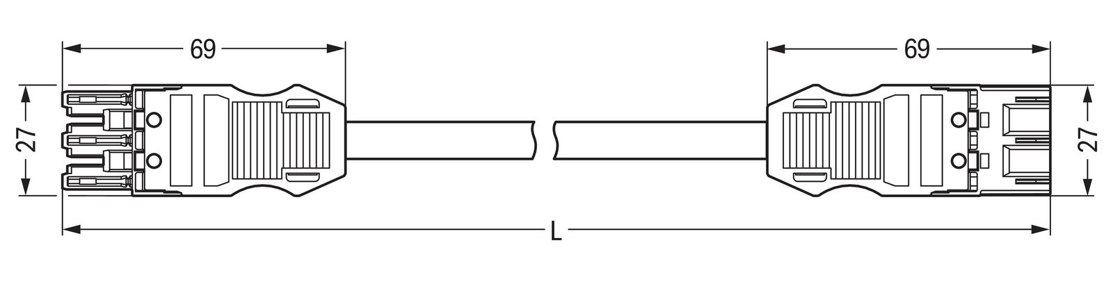 Verbindungskabel 3p Serie 771 H05VV-F sw 1,5qmm 3x1,5qmm L1000mm Buchse Stecker