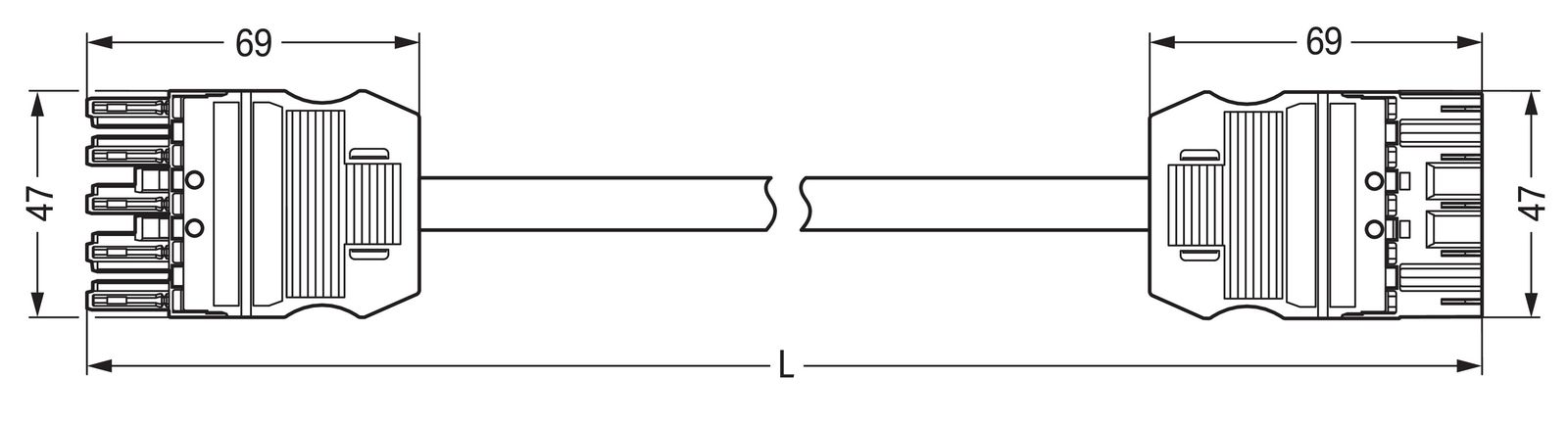 Verbindungskabel 5p Serie 771 H05VV-F sw 1,5qmm 5x1,5qmm L5000mm Buchse Stecker