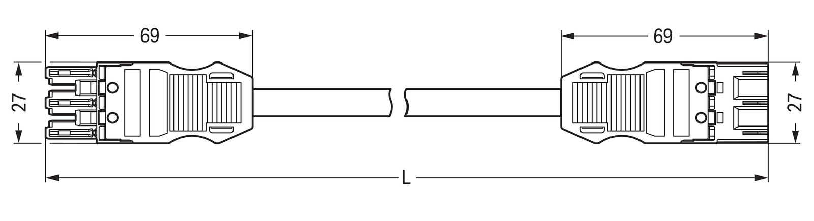 Systemverbindung 3p Serie 771 H05VV-F sw 2,5qmm 3x2,5qmm L8000mm Buchse Stecker