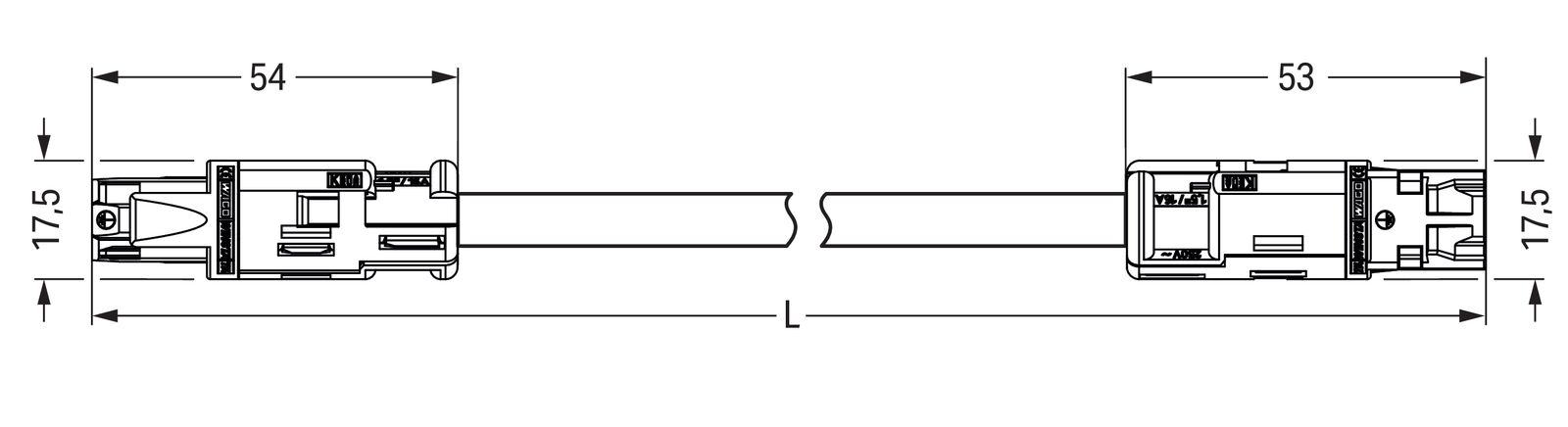 Verbindungskabel 3p Serie 774 H05VV-F ws 2,5qmm 3x2,5qmm L8000mm Buchse Stecker