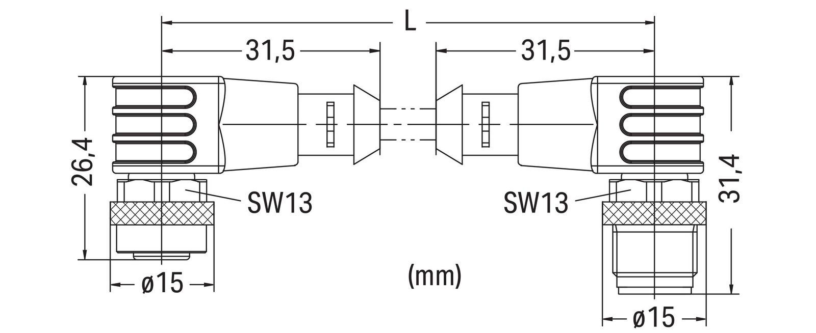 Sensor-Aktorkabel 5p 2m Serie 756 M12 Female abgew Polyurethan (PUR) hfr