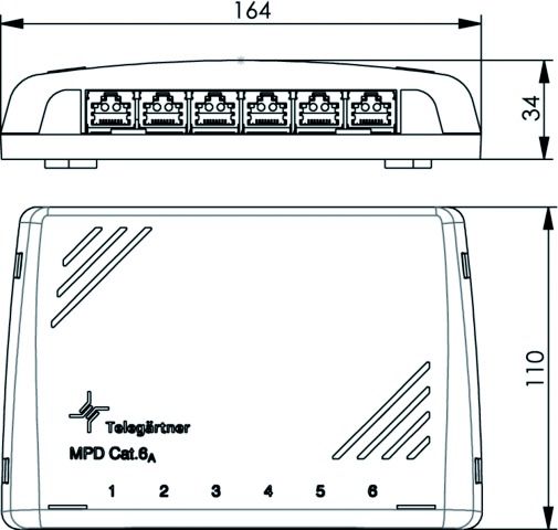 Patchpanel 6Ports Cat6A Wandmont Schirm RAL9010 37x164x110mm