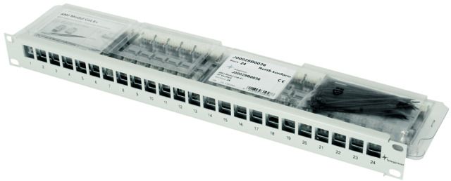 Patchpanel 24Ports 1HE Cat6A Schirm RAL7035 19Zoll-Einbau 44x482x115mm