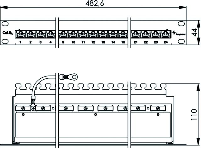 Patchpanel 24Ports 1HE Cat6A RAL7035 19Zoll-Einbau 44x482,6x110mm