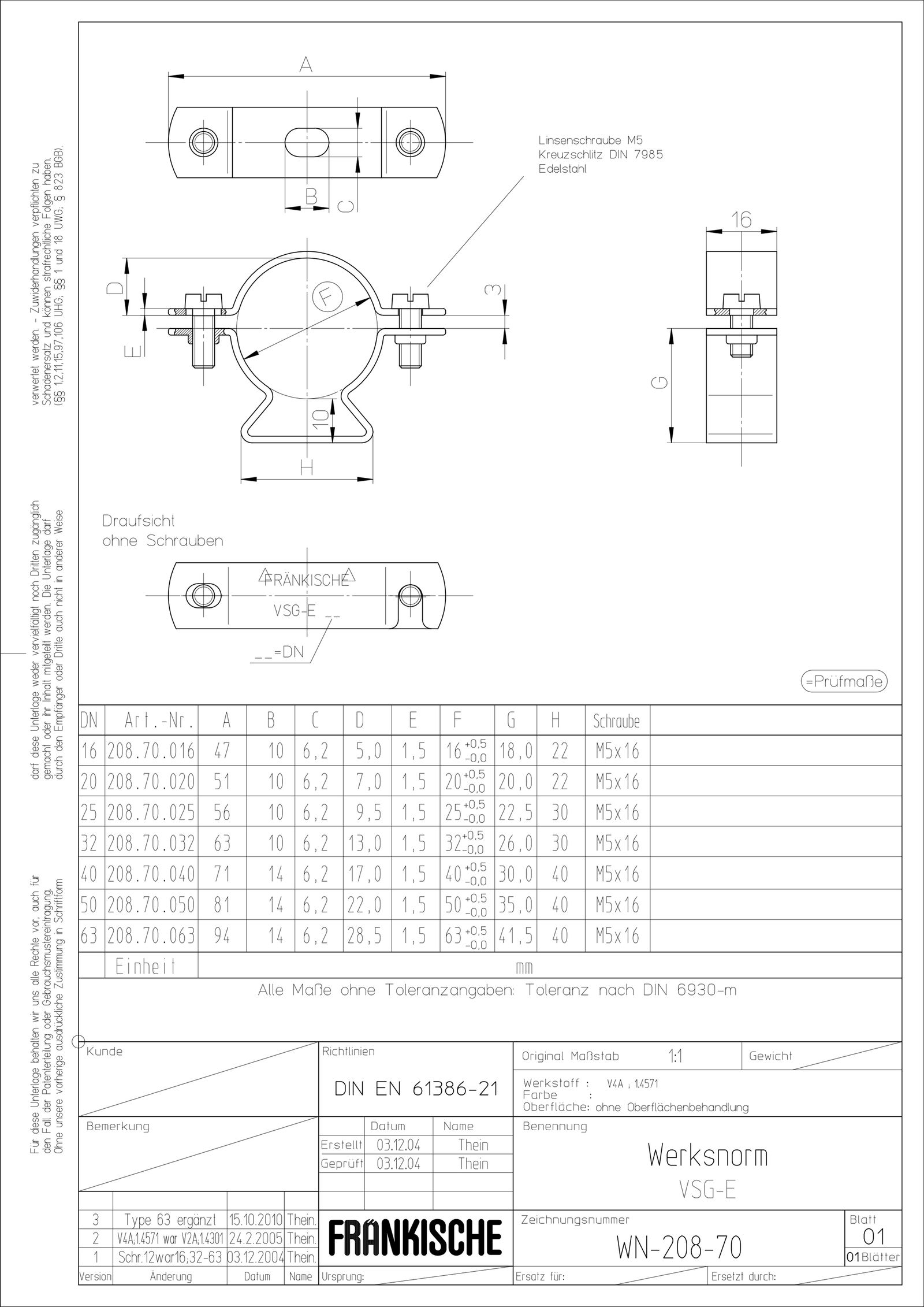 Befestigungsschelle Rohr Ø63mm VA unbeh