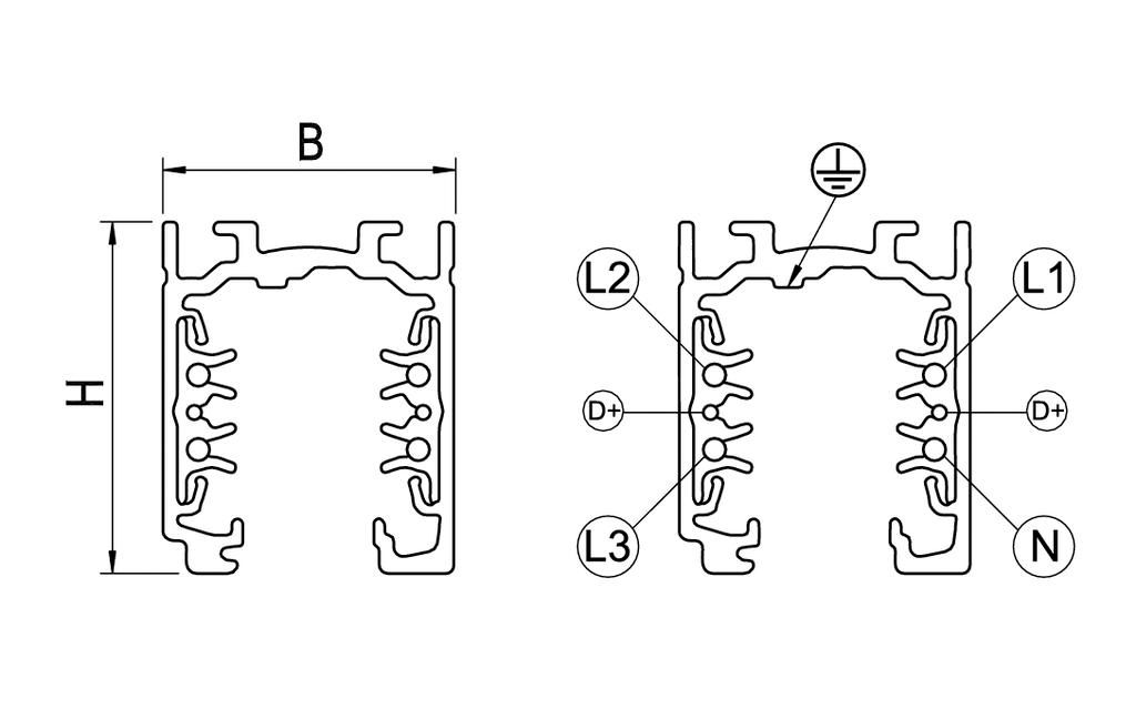 Stromschiene 3ph 3000mm ws 400V Alu 32x38mm rechteck