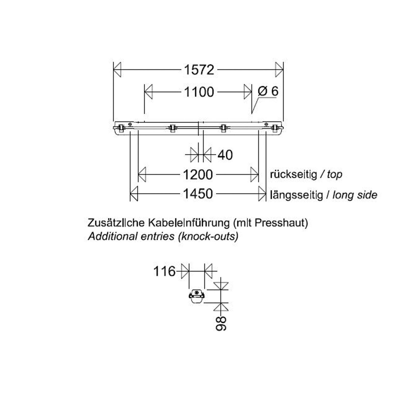 LED-Feuchtraumleuchte 40W gr IP65 G13 1572x116x98mm