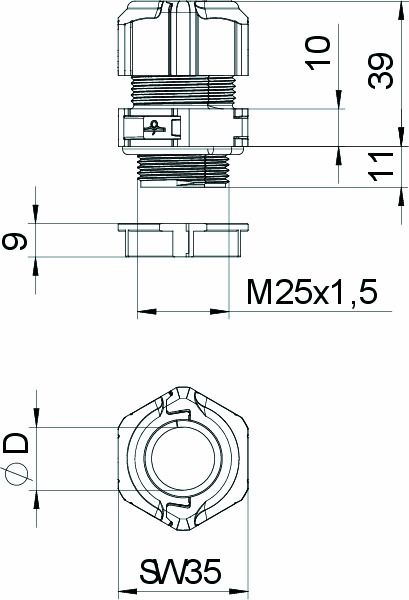 Kabelverschraubung M25 V-TEC TB PC gr unbeh Polycarbonat (PC) 1,5mm IP67 ger