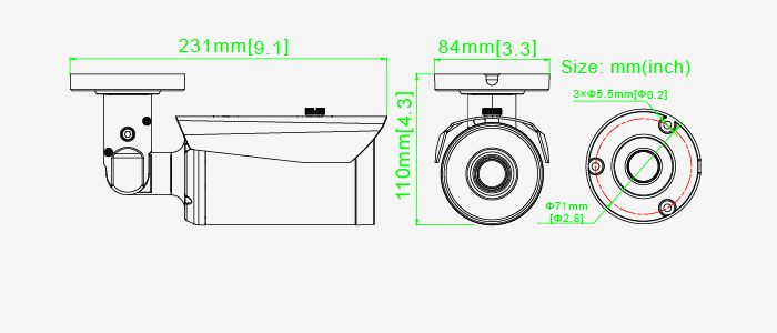 Überwachungskamera Wand/Decke IR uni ws Ø75x148mm
