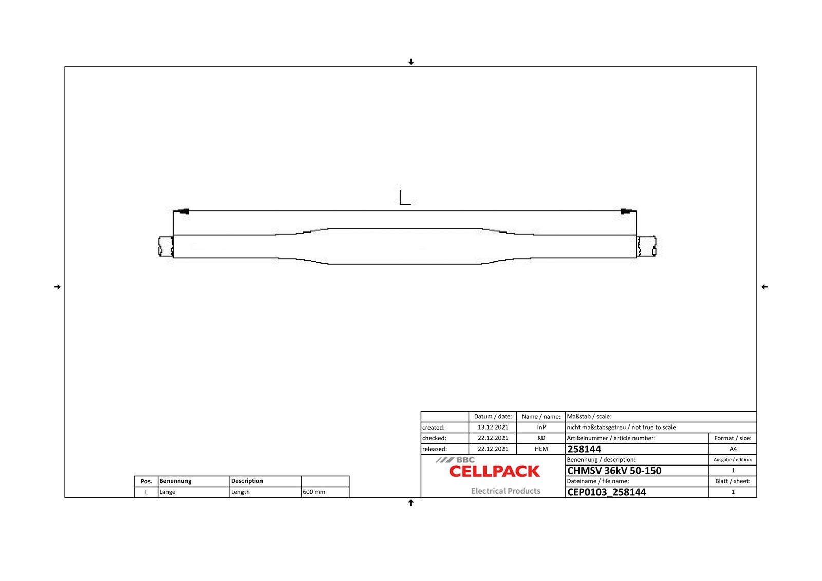 Verbindungsmuffe Warmschr 1x50-150qmm Mit konzentrischer Abschirmung KstKabel