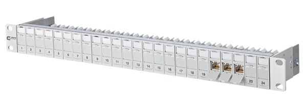 Patchpanel 24Ports 1HE Cat6A Schirm RAL7035 19Zoll-Einbau 43,6x482,6x100mm