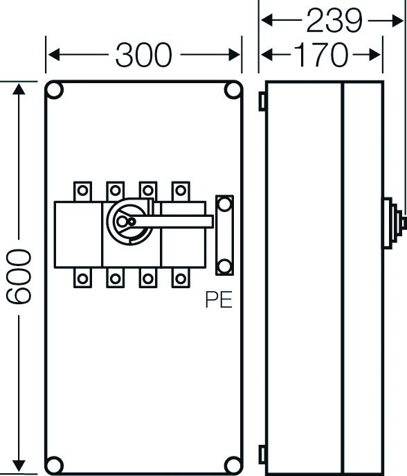 Lasttrenngehäuse 250A 500V 300x239x600mm IP65