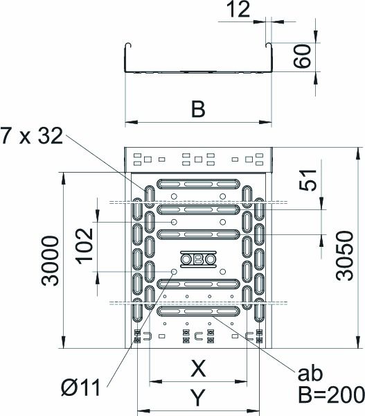 Kabelrinne V2A RKSM-Serie 60x500x0,9mm Rinne Edelstahl (V2A) int.Verb 3050mm