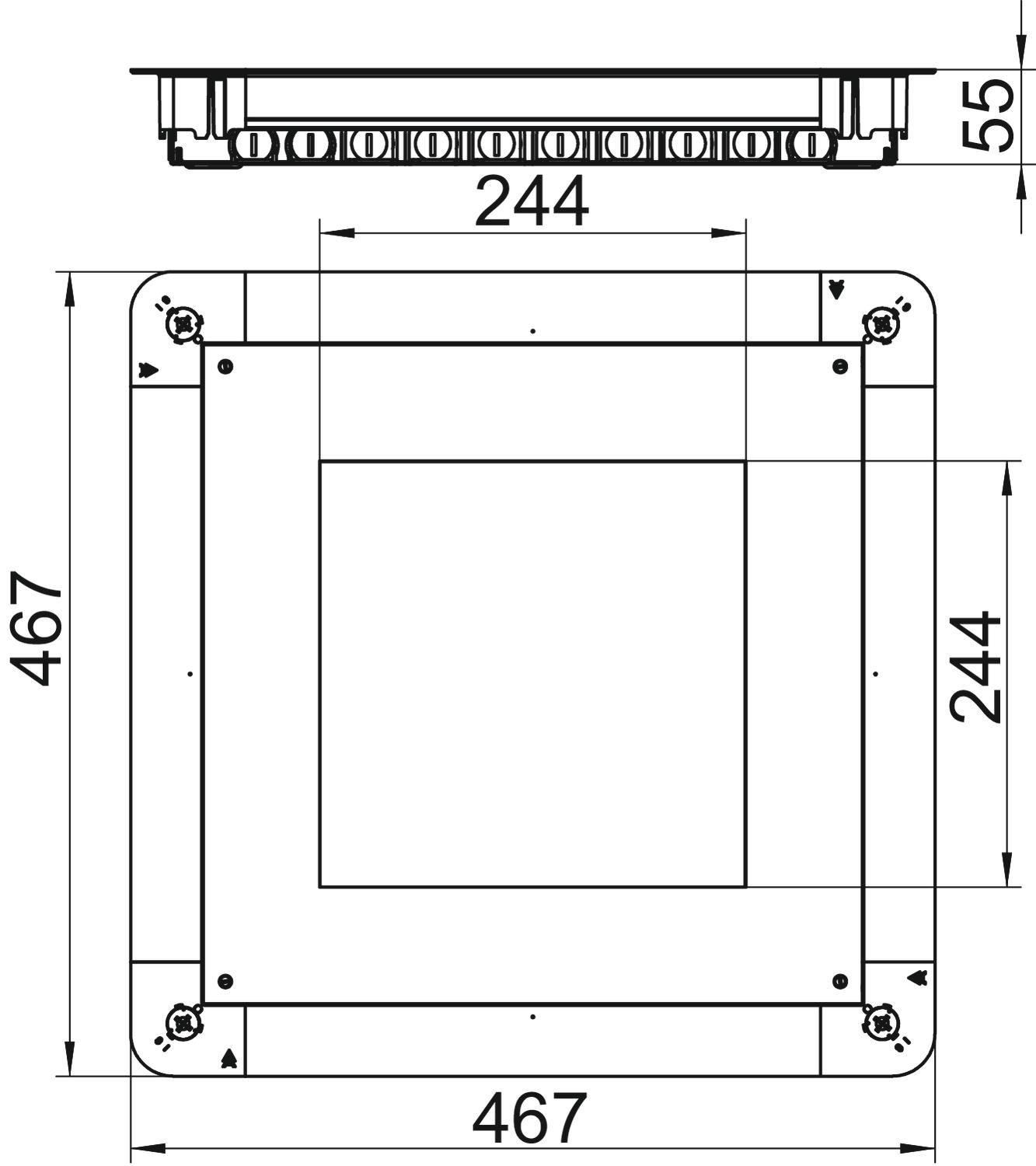 Unterflur-Gerätedose 9f quadrat 55-80mm