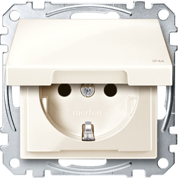 Steckdose 1f akws glz System M UP m.BS Klappd aktivweiß IP44