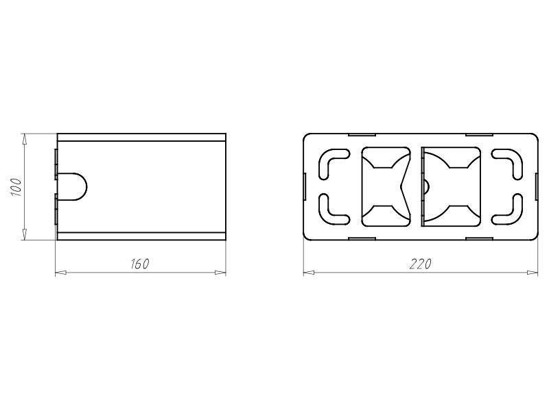 Geräteträger WD 60-160mm Kst 100x200mm Mit Füll-Dämmstoffen