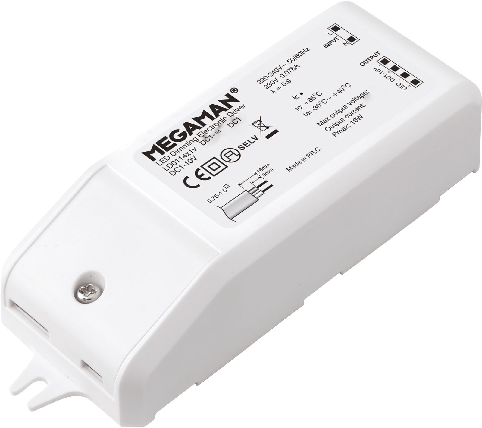 LED-Steuerung 16W 770-800mA 20V IP20 1-10V Dimmung 1-10 V Kstgeh 111x50x32mm