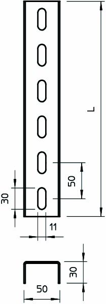 U-Profilschiene ST US 3-Serie D2mm 3000x50x30mm 3Seit_gel