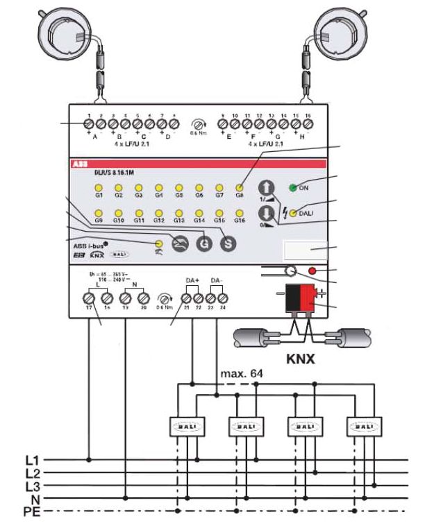 Lichtsteuergerät KNX REG 6TE 1-10V 8Ausg Schnittstelle 1-10 V 8Eing
