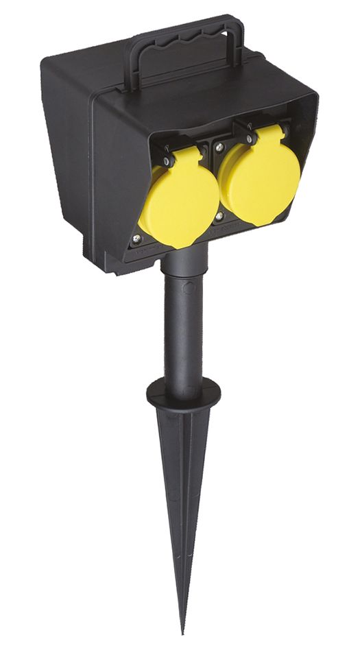 Gartensteckdose 2f sw 2m IP44 1,5qmm Mit Erdspieß