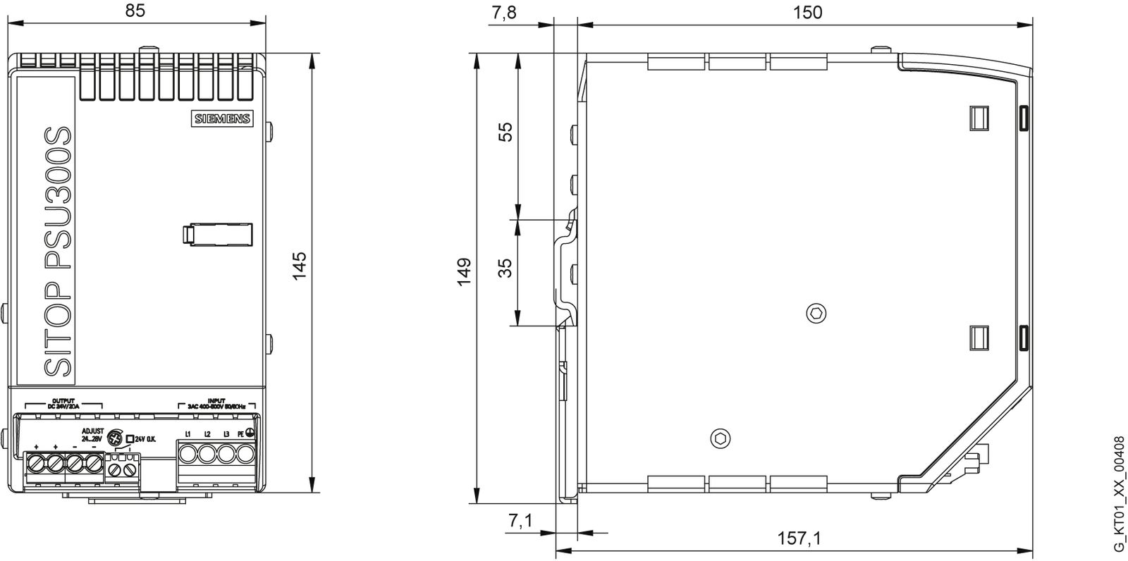 Gleichstromversorgung REG 24V 480W IP20 400-500VAC 20A f.Reiheneinb Kurzschlussf