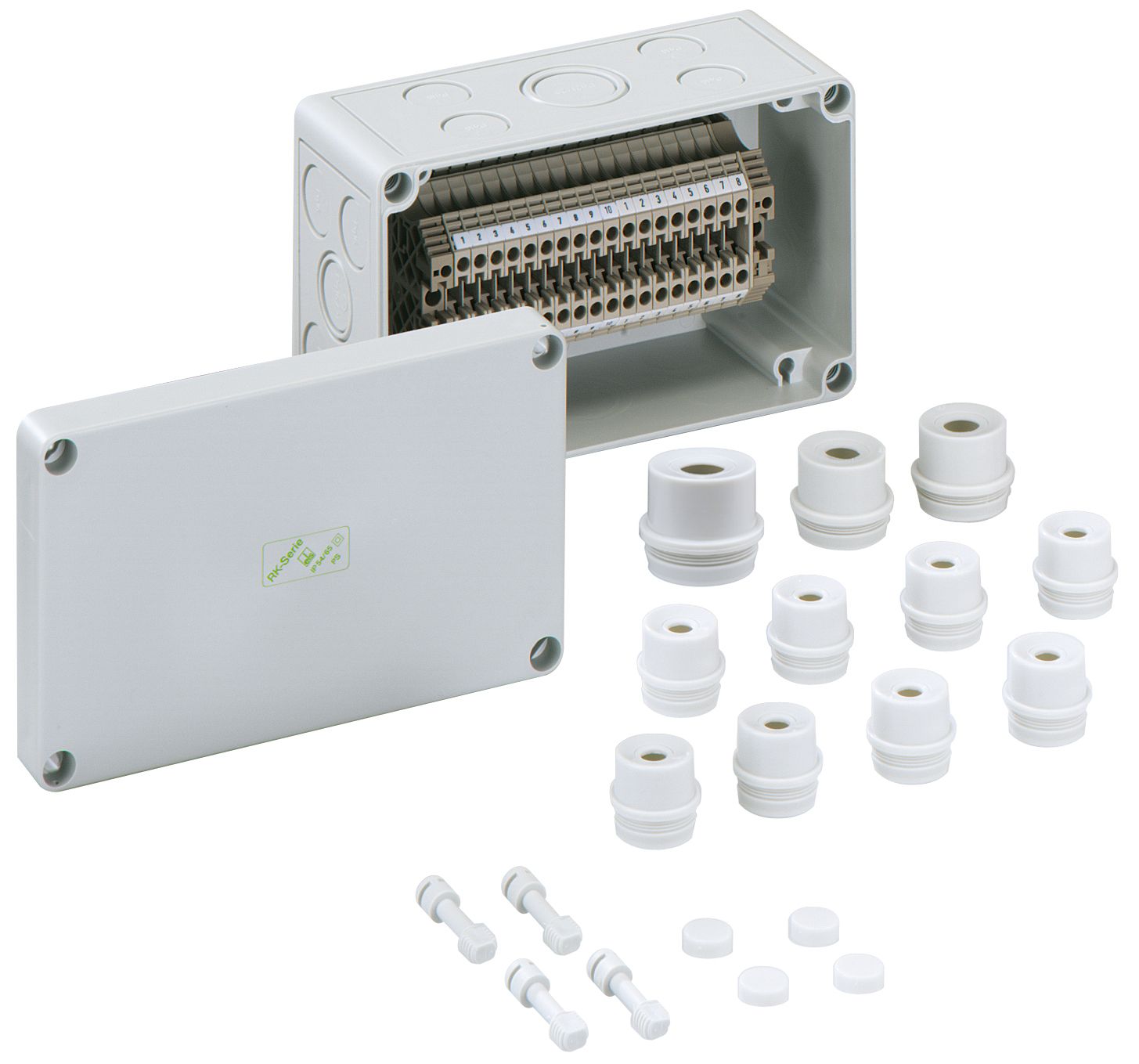 Klemmenkasten 4qmm 18f Kst 110x180x90mm AP Anbaumöglichkeit 20einf IP66 hfr