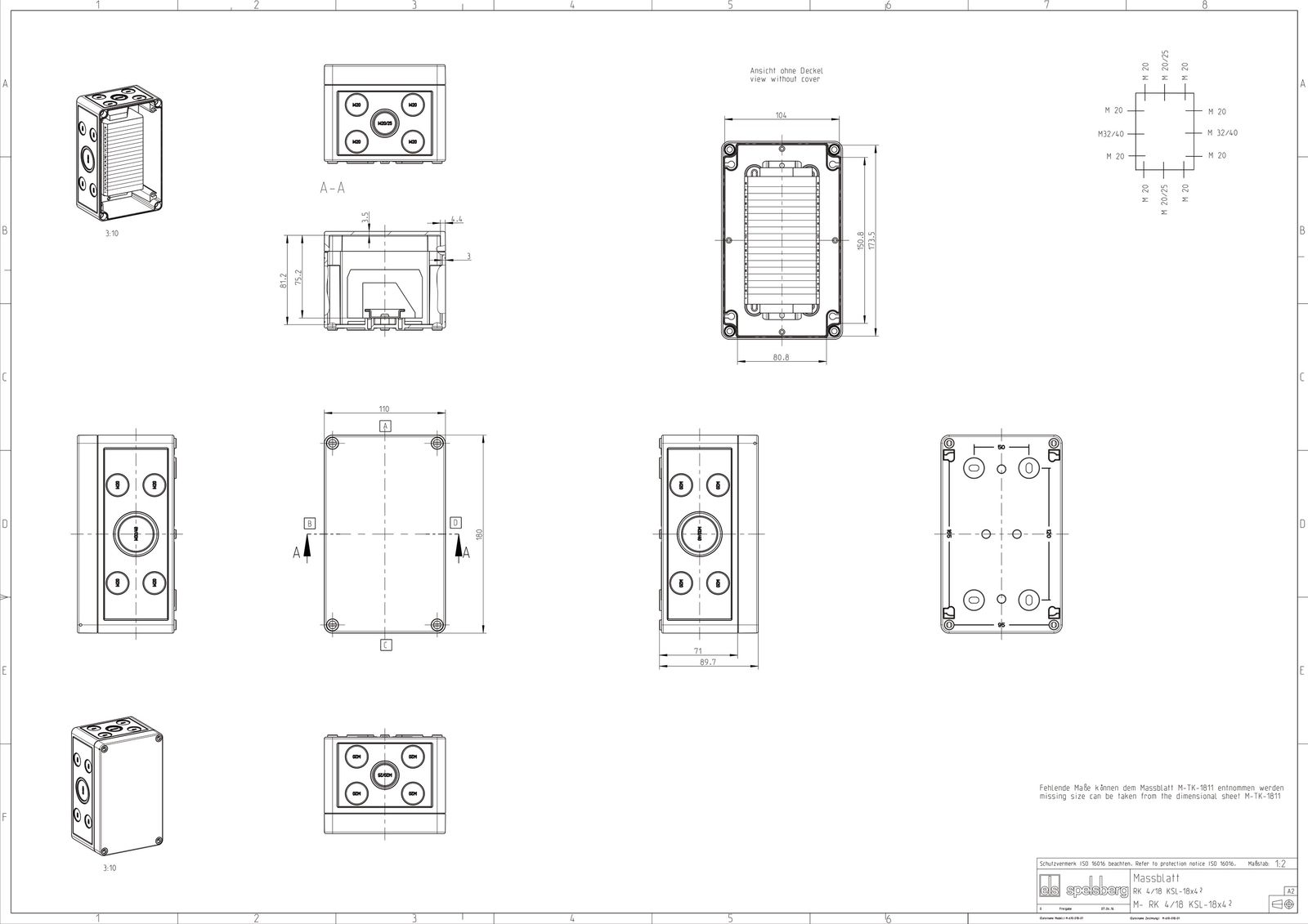 Klemmenkasten 4qmm 18f Kst 110x180x90mm AP Anbaumöglichkeit 20einf IP66 hfr