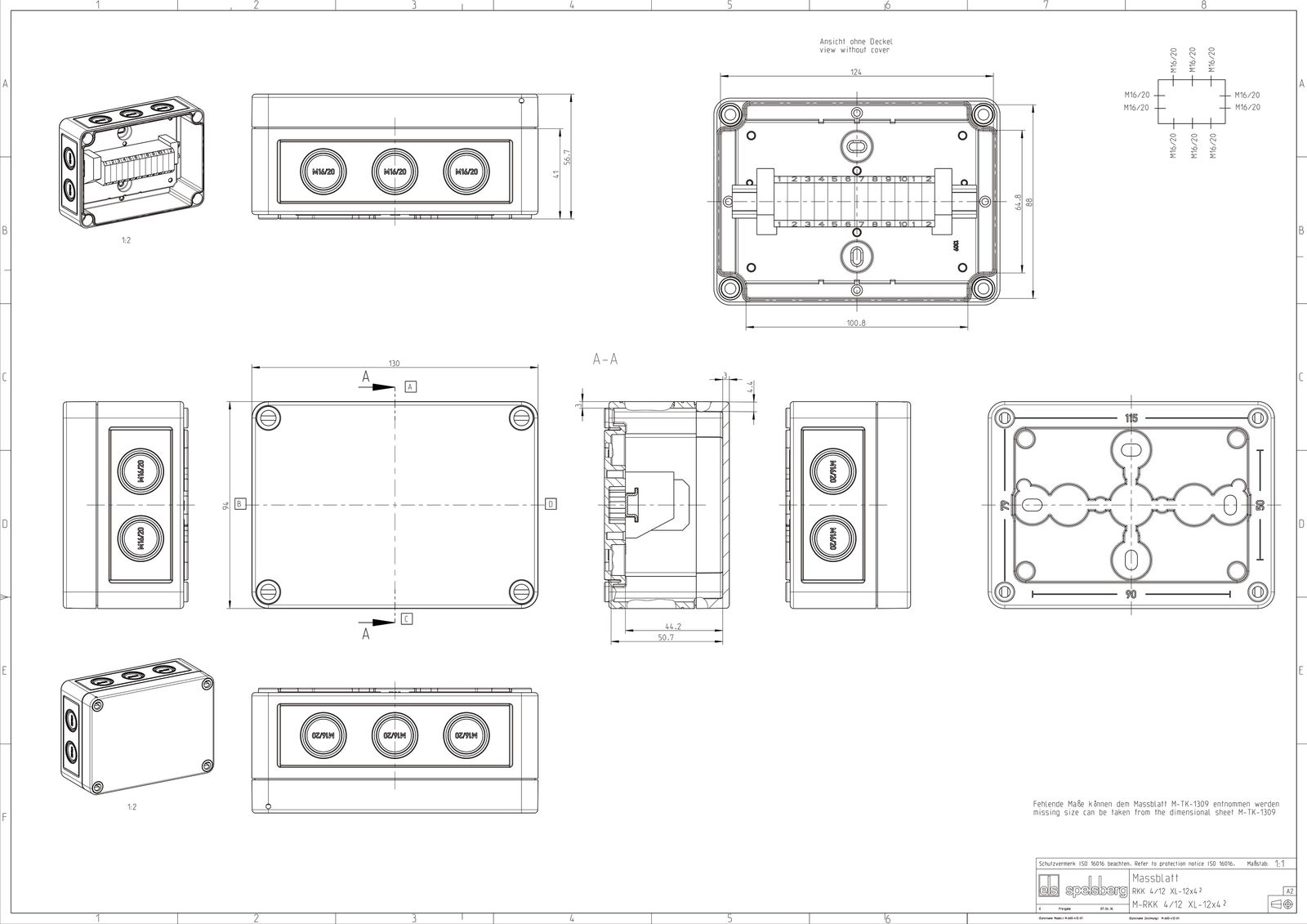 Klemmenkasten 4qmm 12f Kst 94x130x94mm AP Anbaumöglichkeit 10einf IP66 hfr
