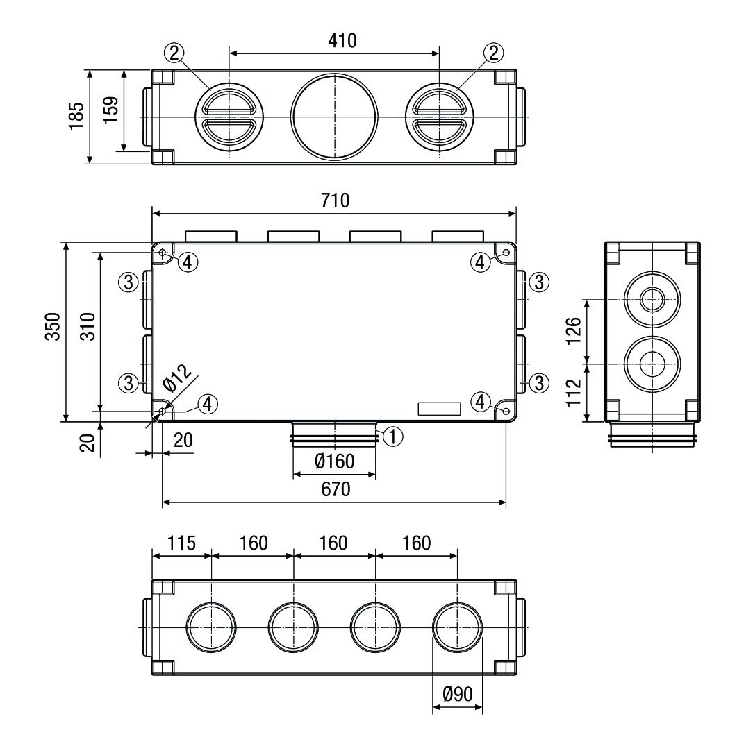 Luftverteilkasten 125 mm Kst
