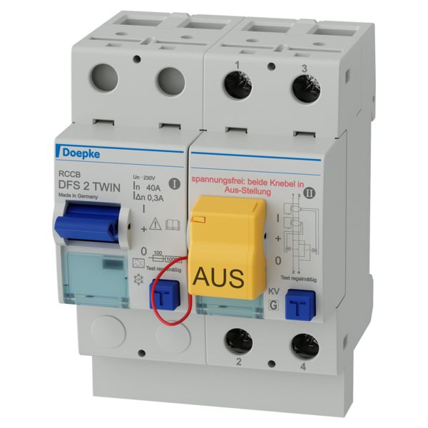 FI-Schutz mit Zusatz 2p 253V 40A 0,3A Unterbrechungsfreie Prüfung REG 4TE 3kA